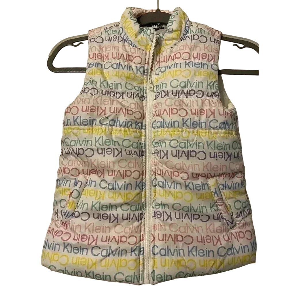 Calvin Klein Jeans Kids Rainbow Logo Puffer Vest White Size 6